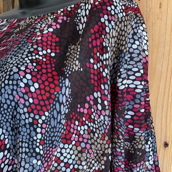 Guess Sheer Red Wine Black Gray Cropped Blouse Elastic Waist Size XSmall - Picture 6 of 14